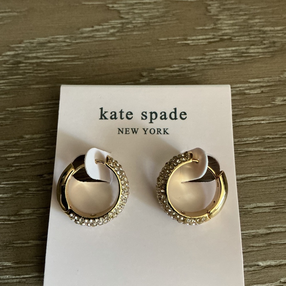 Kate Spade Gold Tone Pave Crystal  Hoop Earrings